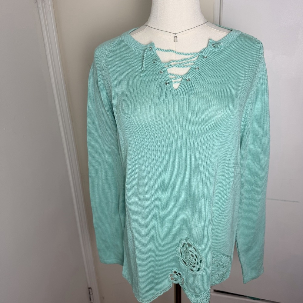 Deirdre McGuire sweater pullover blue 100% pima cotton Large
